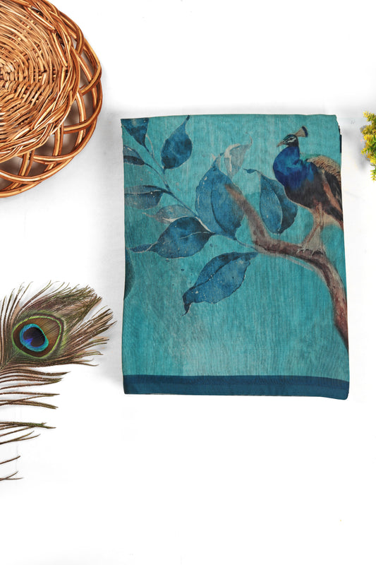 Mor Bansi Blue Printed Saree