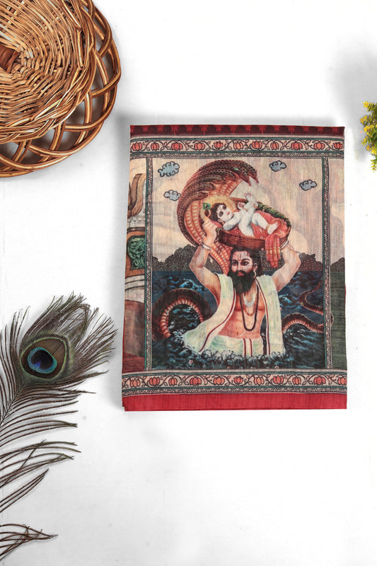 Vrindavan Leela Red Printed Saree