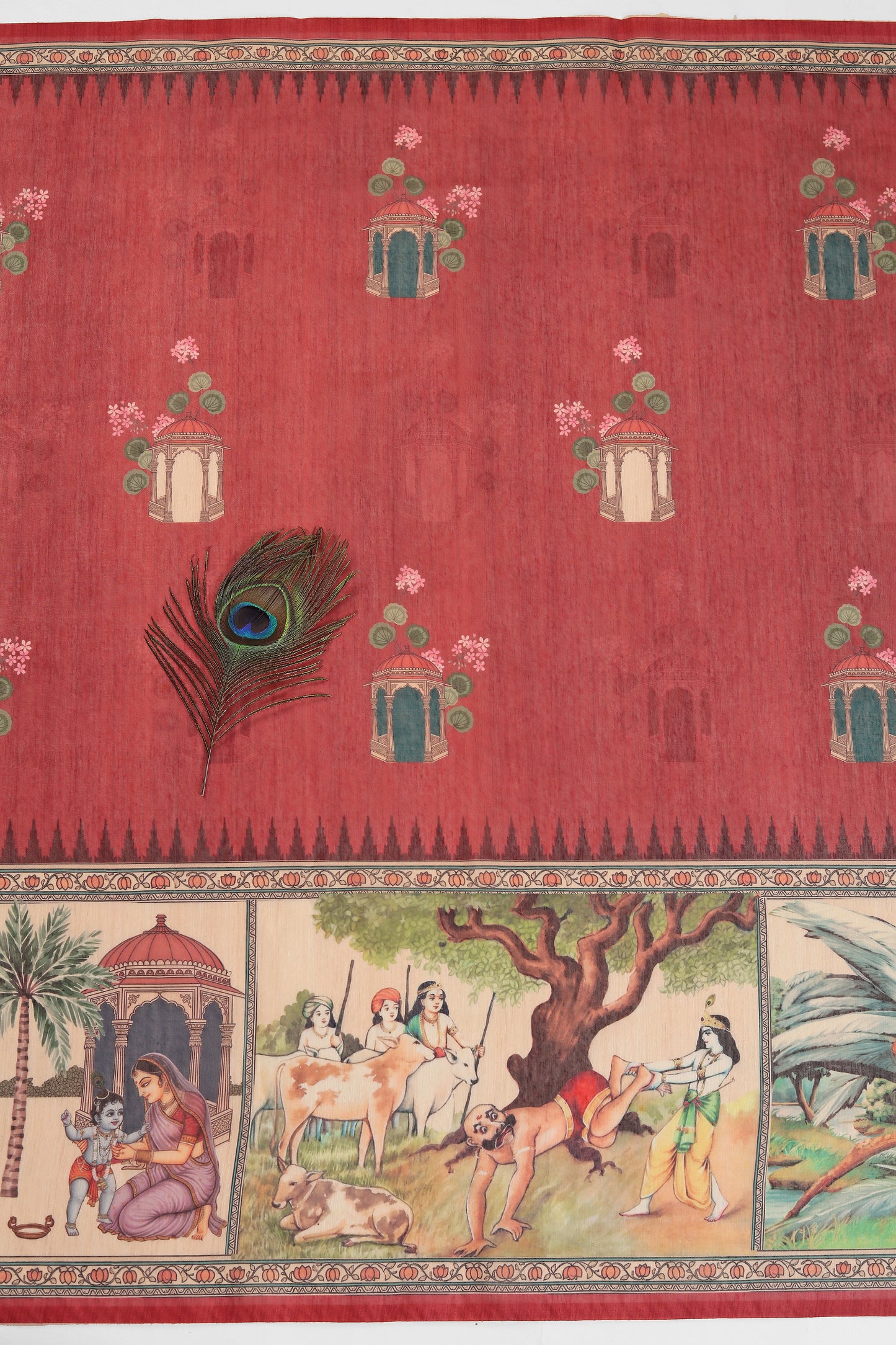 Vrindavan Leela Red Printed Saree