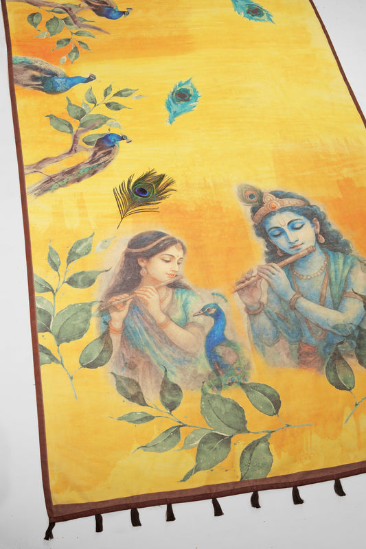 Mor Bansi Yellow Printed Saree