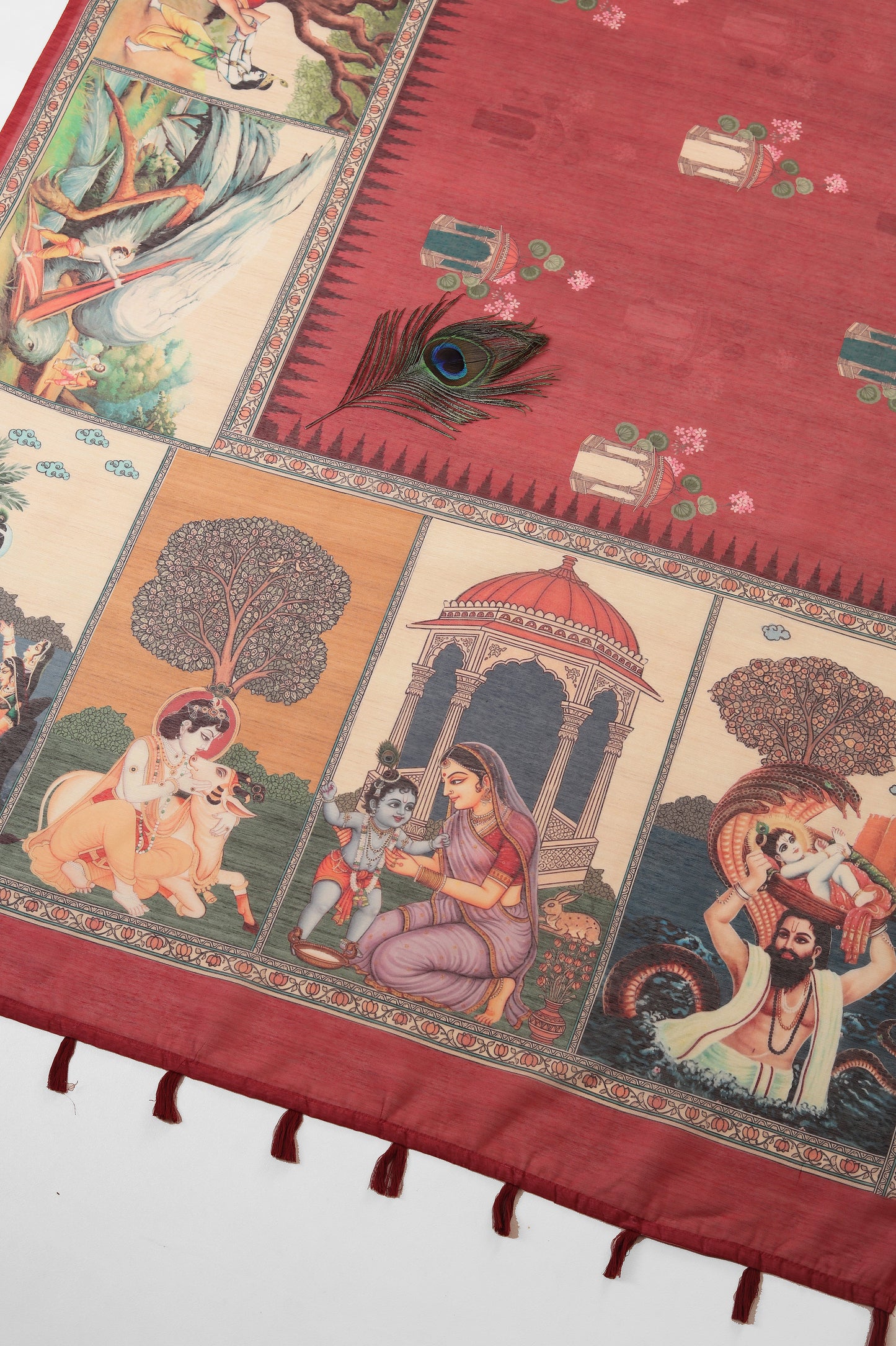 Vrindavan Leela Red Printed Saree