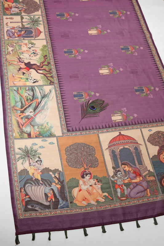 Vrindavan Leela Purple Printed Saree